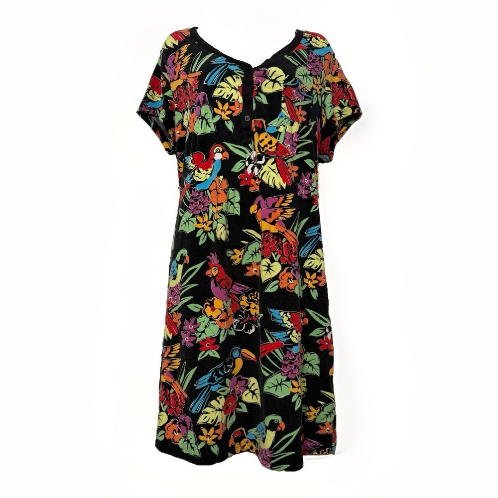Nick & Nora Nightgown Tropical Flowers Parrots Toucans Cotton Blend Women's 2X